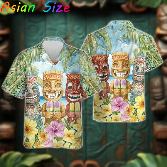 

Primitive Man Totem 3D Printed Shirts For Men Clothes Tradition Graphic Hawaiian Beach Shirt Casual Lapel Blouses Male Clothing
