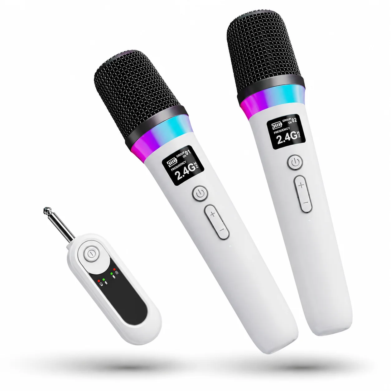 Sing/Dual Wireless Microphones with Receiver, 2.4G Rechargeable Karaoke Mic  Voice Effects, for Home KTV, Parties