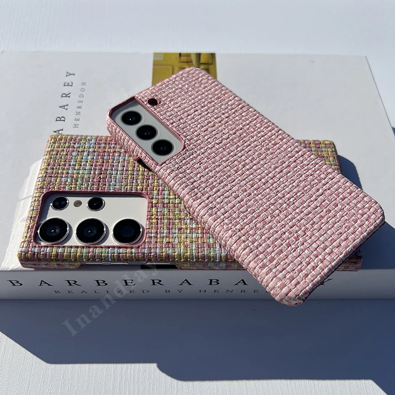 Woven Grain Pink Fashion Heavy Woolen Case Hard Case For Samsung S22 S22Plus S22Ultra S23 S23Ultra S23Plus S24 S24Plus S24Ultra