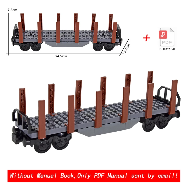 MOC Technical City Log Steel Cargo Flat Freight Train Car Flatbed Wagon Building Blocks DIY Brick Model Toy for Hobby Collectors