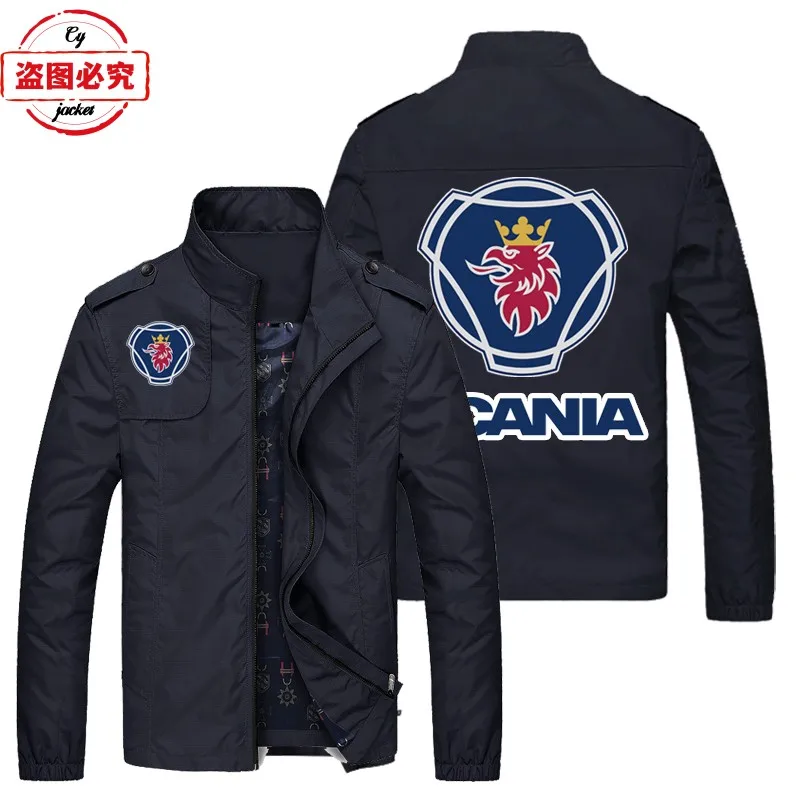 

Asian Size Heavy-duty Truck Logo Printed Jacket Scania Men's Top Stand Collar Zipper Workwear Jacket Team Uniform Workwear