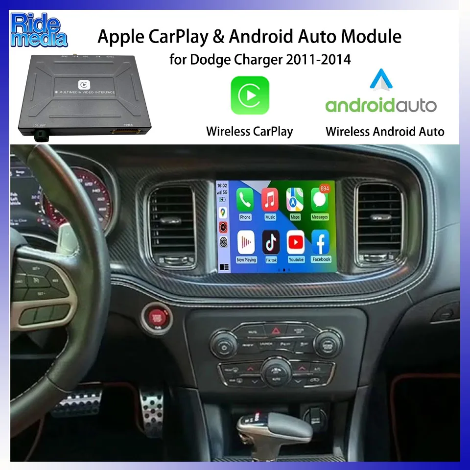 

RideMedia Work with Factory Back Up Camera Plug and Play CarPlay Retrofit Kit for Dodge Charger RT 2011-2011