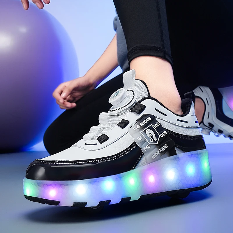 Sapatos de skate LED para crianças, Tênis com rodas removíveis, 2 rodas, Speed Skate para meninas e meninos, Kids Racing