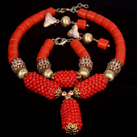 Dudo Orange Balls Artificial Coral Necklace African Beads Jewelry Sets Women Necklace Earrings Bracelet