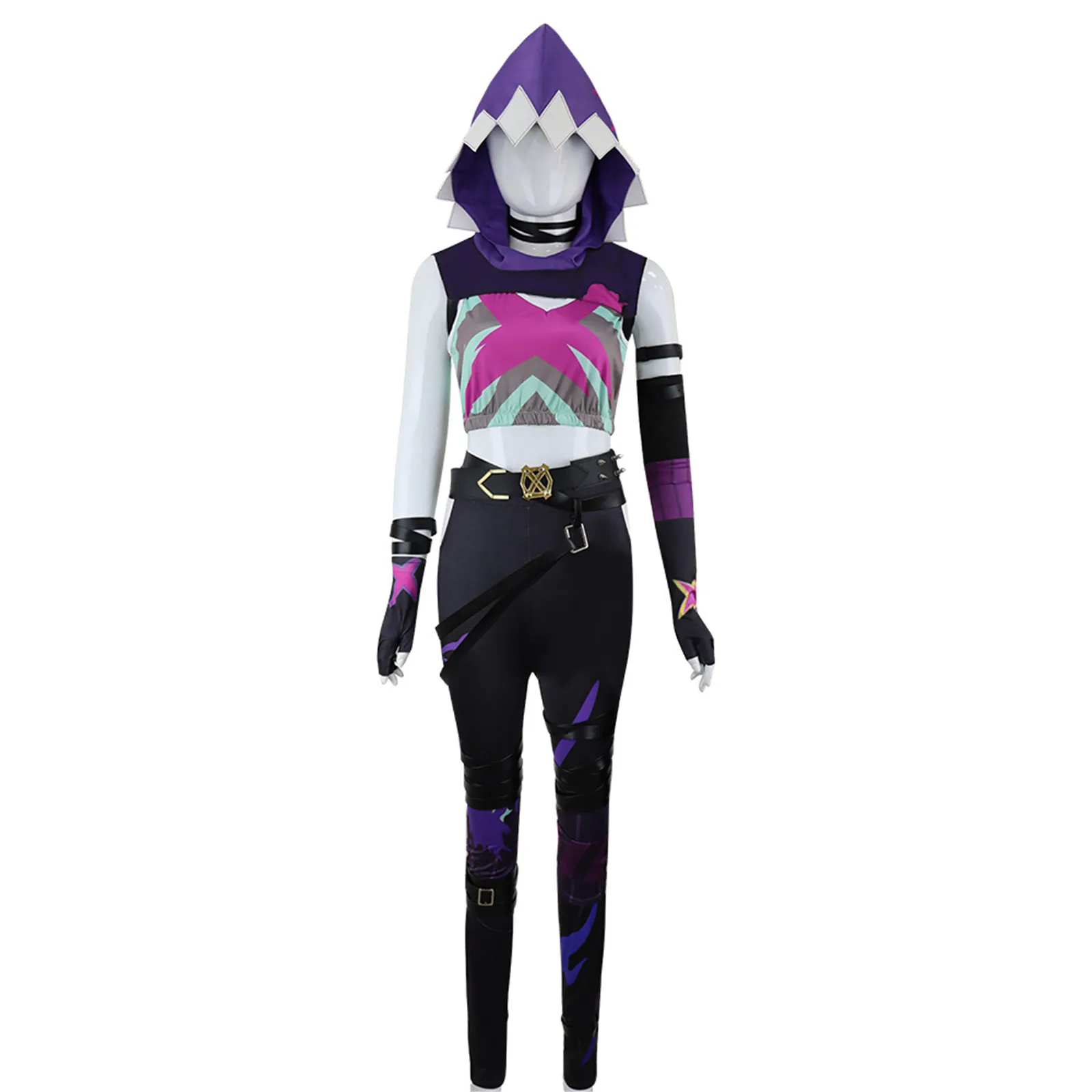 

Game Jinx Cosplay Costume Purple Uniform Cloak Hoodie Tight Pants with Gloves Full Set Accessories Halloween Outfit