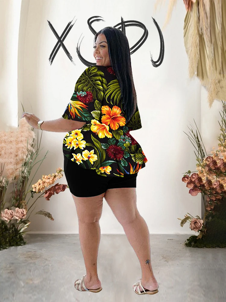 Two Piece Set Mulheres Outfit Blusa de Férias Set Shorts e Camisa Elegante Sexy Verão Suit Plus Size Atacado Dropshipping