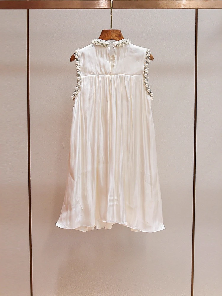 Autumn New Item Luxurious and Stylish Round Neck Heavy Industry Diamond Grid Nail Bead Vest Dress