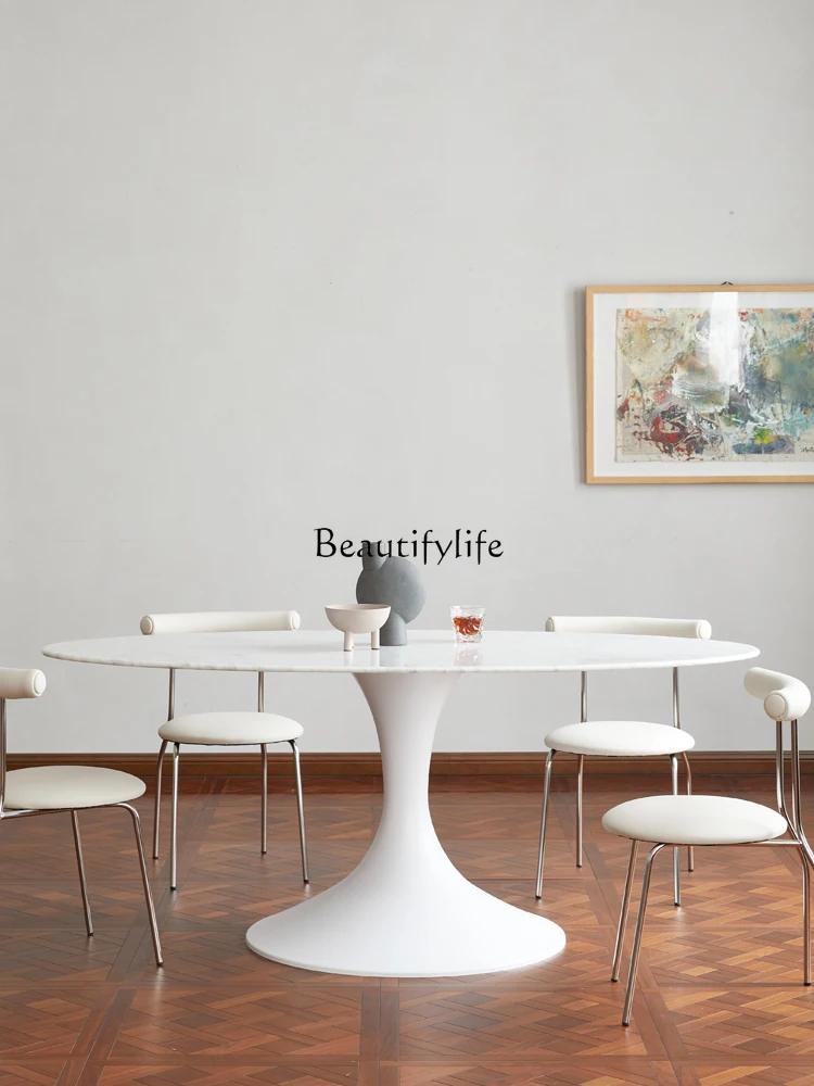 

Nordic Simple Oval Natural Marble Dining-Table High-End Villa Luxury Stone Dining Table