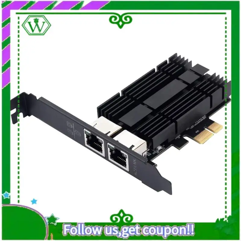 Reliable-Gigabit Dual Ports Pcie Network Card, 2.5G Ethernet 2500Mbps Adapter For Desktop