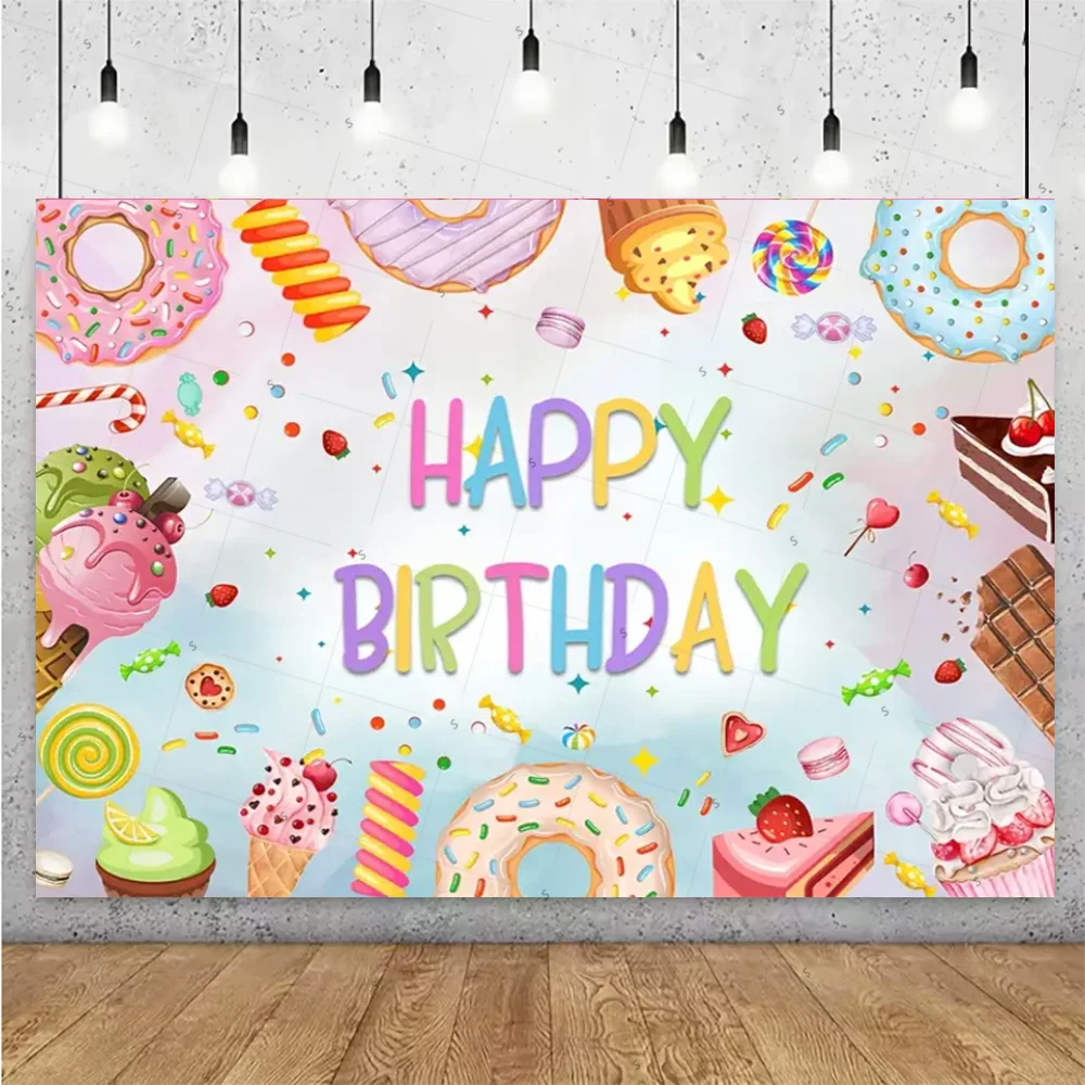 لافتة خلفية على شكل دونات حلوة لتزيين حفلات أعياد الميلاد والآيس كريم والحلوى وخلفية للتصوير الفوتوغرافي لمستلزمات استحمام الطفل