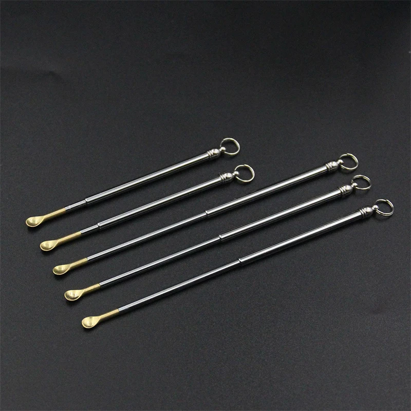 Creative Scalable Brass Ear Spoon Ear Wax Remover Curette Portable Mini Ear Cleanning Tool With Keyring Pendant Reusable