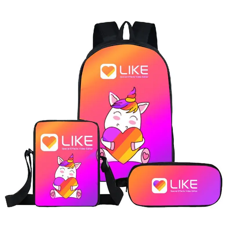 

Hip Hop Popular Funny likee 3D Print 3pcs/Set pupil School Bags Laptop Daypack Backpack Inclined shoulder bag Pencil Case