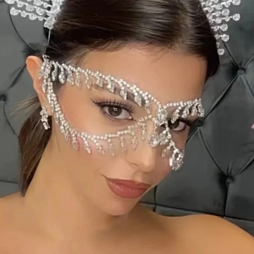 Leaf Face Chain Mask Jewellery Decoration Accessories Hair Crystal Headdress Glitters Halloween Carnival Tassel Masks Rhinestone