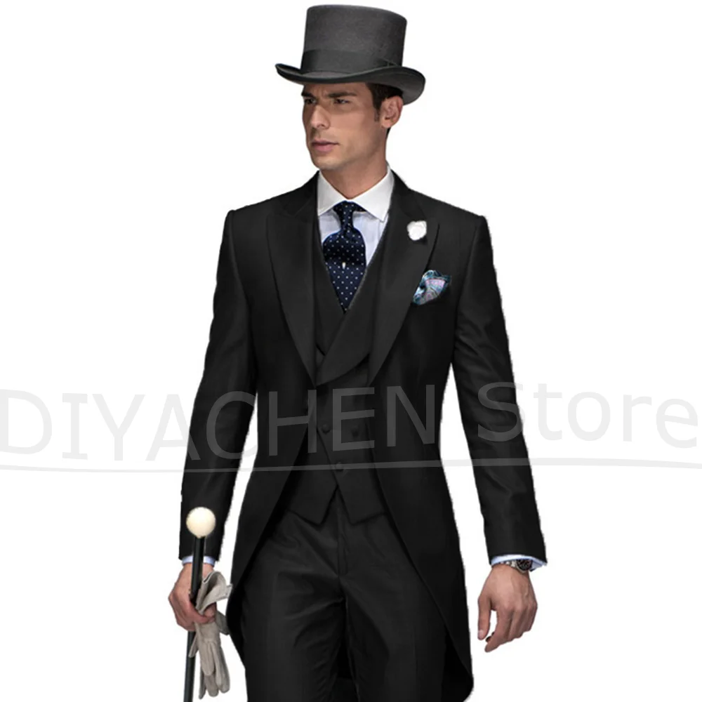 Men's Tailcoat Suit Three Piece Set Vintage Formal Wedding Groom Prom Party Wear Elegant One Button Slim Fit Gentleman Outfit
