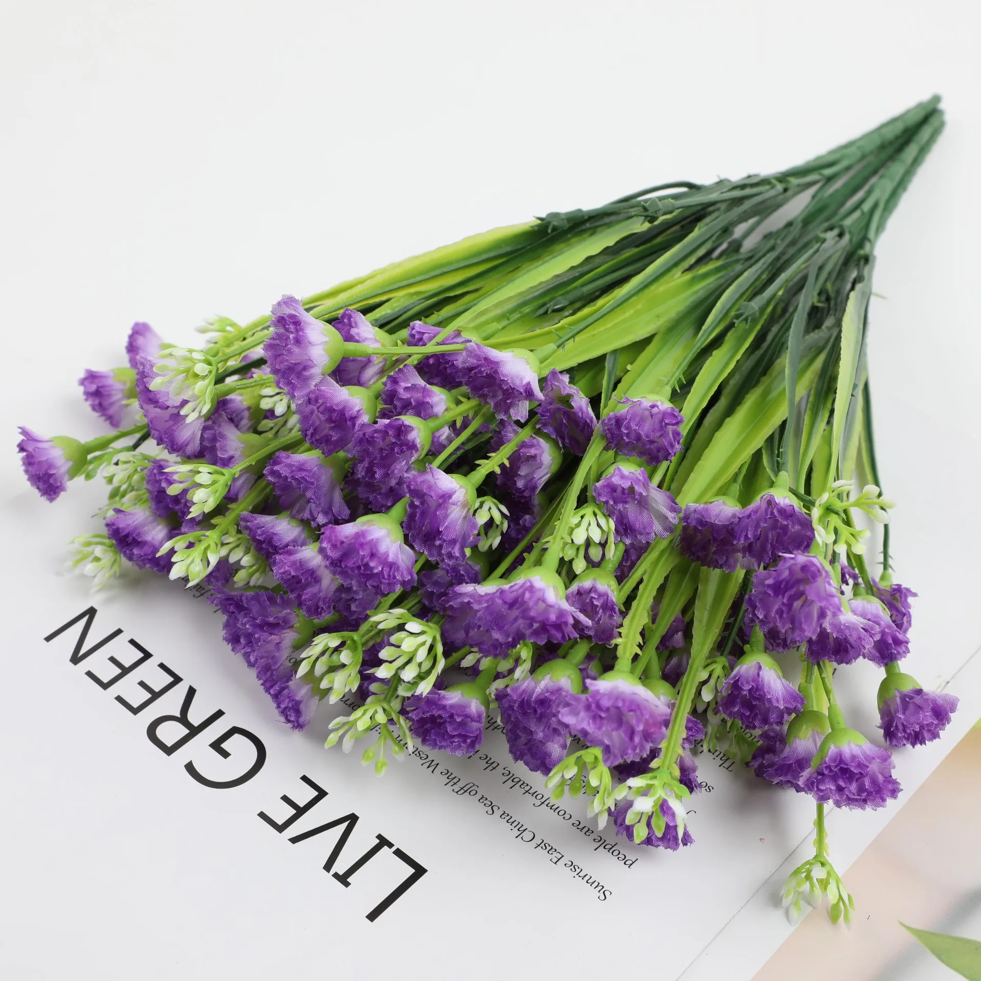 Artificial Flower Bouquet for Decoration, 5 Fork Carnation, Plastic Green Grass Plant, Home, Living Room, Wedding Party