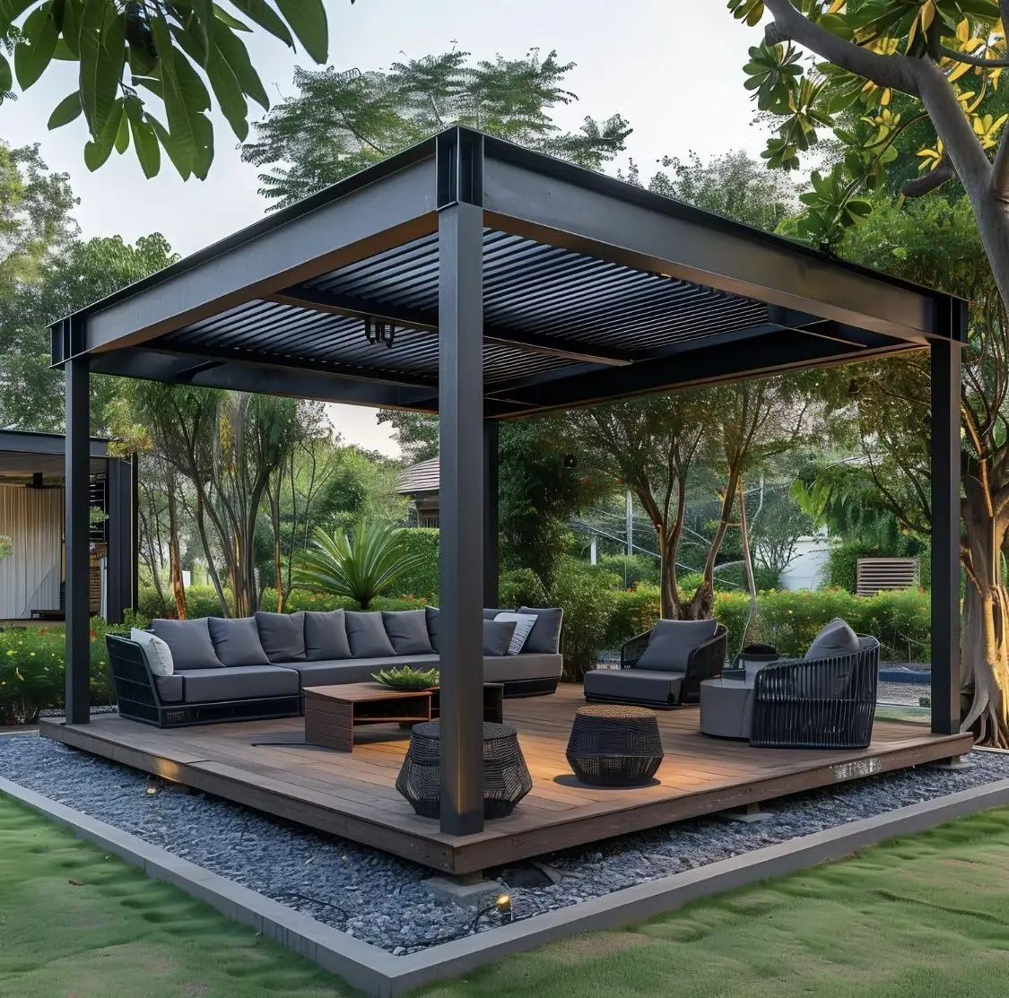 Large Sunshade Waterproof Pergolas Motorized Remote-Controlled Aluminum Bioclimatic Retractable Adjustable Louvered Gazebo