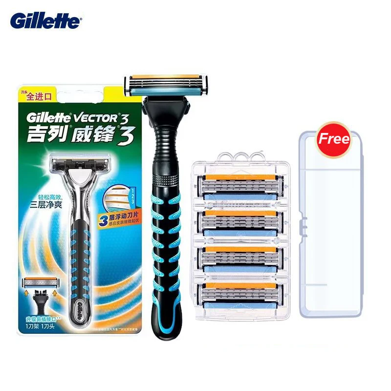 Gillette Razor Vector 3 Blades Safety Body Face Hair Removal Shaver Blade Razor for Men Sharp Replacement Heads 4/8pcs