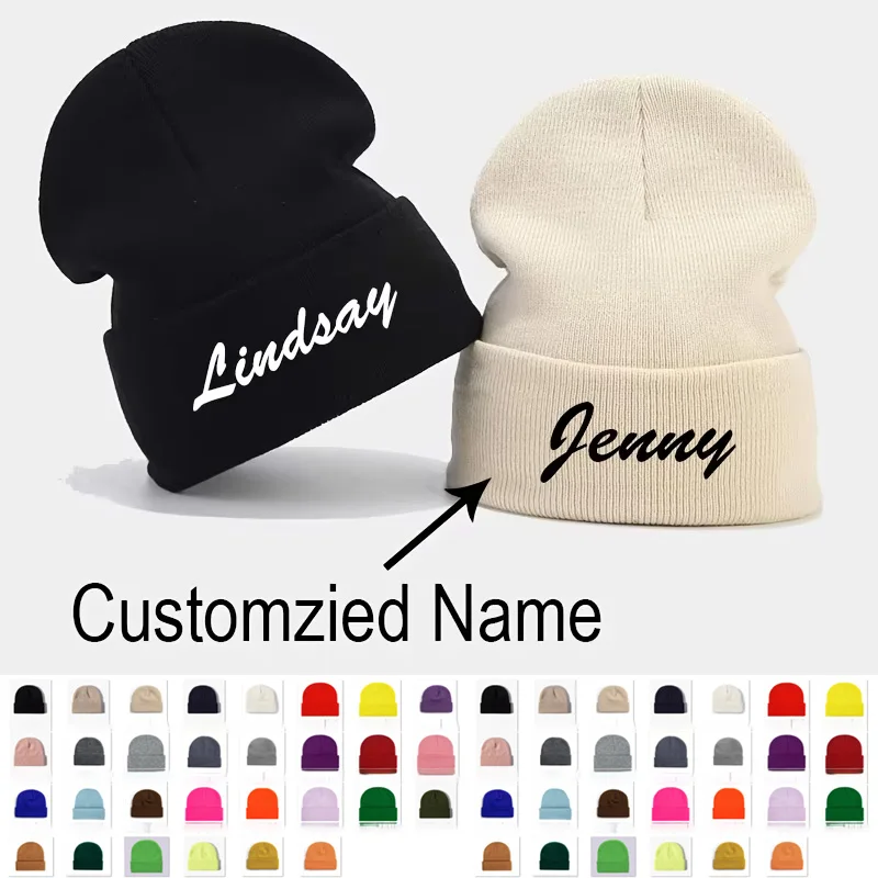 Customized Name Hat Autumn/Winter Solid Color Slouchy Knit Beanie Outdoor Cold Warm Hat Christmas Winter Outdoor Outings