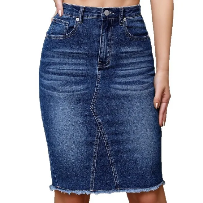 Pencil Skirt Women Denim Skirts Straight High Waist Hip Wrap Stretch Distressed Washed Pockets Female Streetwear 2025 Summer