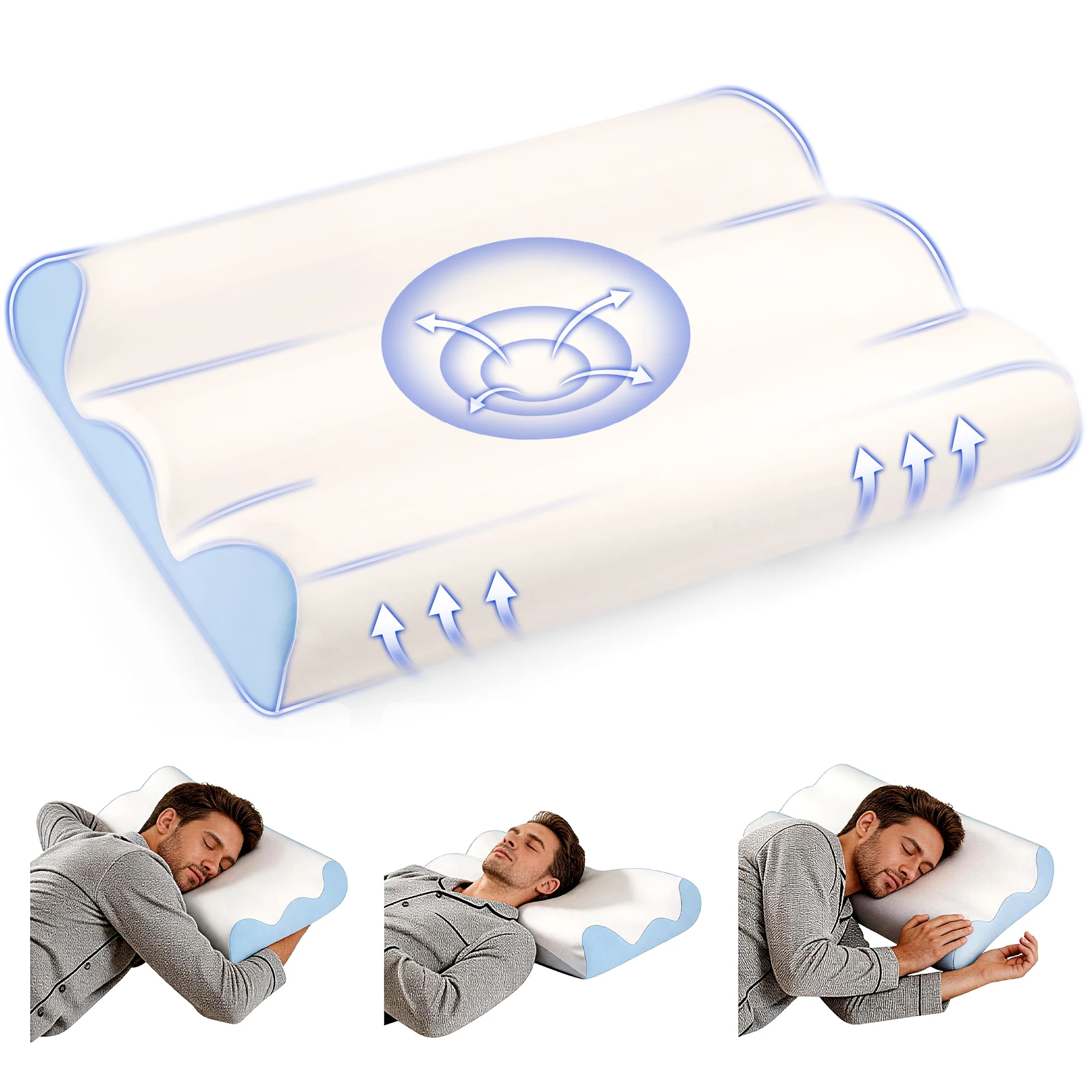 JHK Ergonomic 1 Pack Contour Memory Foam Pillow for Neck Pain Relief Foam Bed Pillow with Cooling Washable Cover Pillowcase