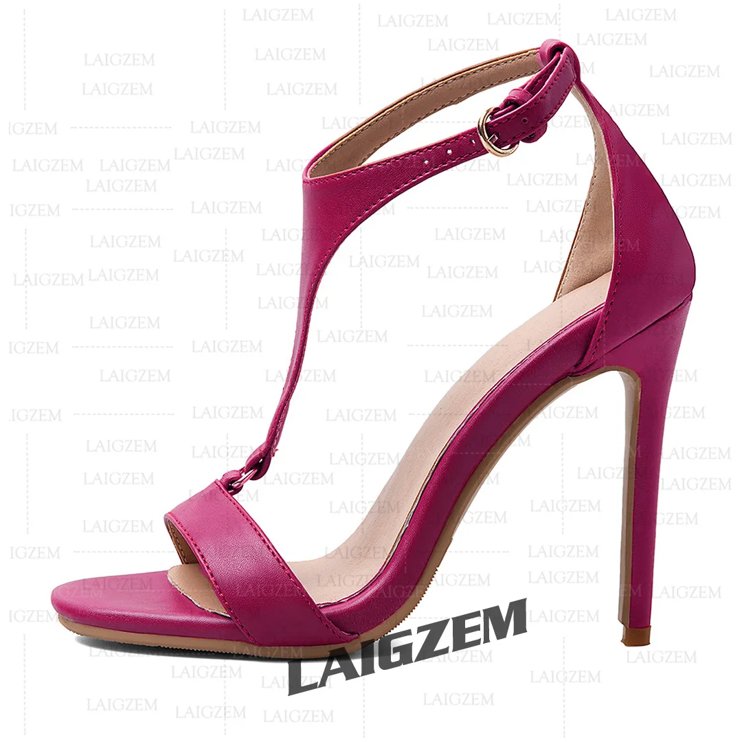 LAIGZEM Women Sandals Open Toe Ankle Strap Faux Leather Thin High Heels Pumps Prom Ladies Shoes Woman Large Size 39 41 45 47 52