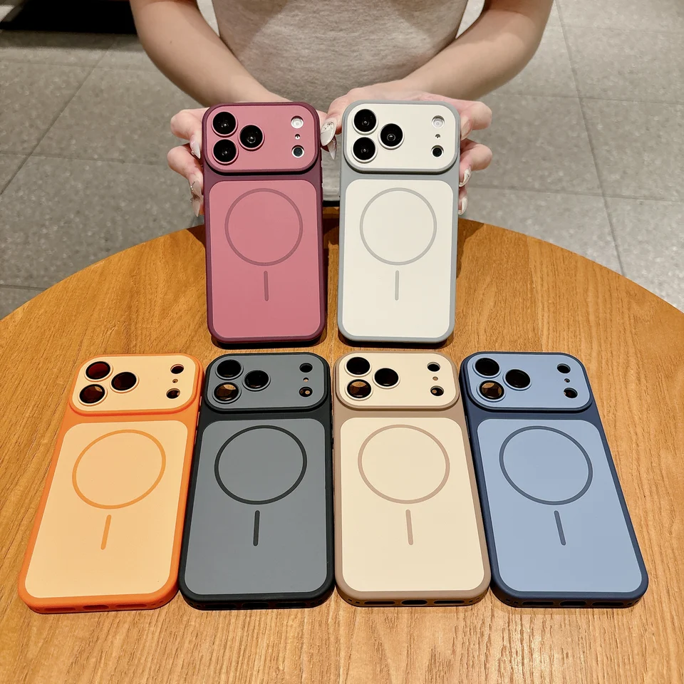 Funda magnética a prueba de golpes con contraste de color mate para iPhone 17 16 15 14 13 12 11 Pro Max con protección de lente 6