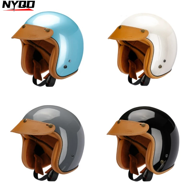 

Retro Helmet All-season Universal Electric Motorcycle Motorcycle Three-quarters Helmet High-strength Fiberglass Shell