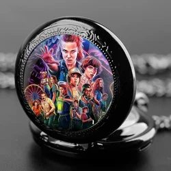 Famous Stranger Thing Glass Dome Vintage Arabic Numerals Quartz Pocket Watch Necklace Pendant Clock Chain Men Women Kids Gift