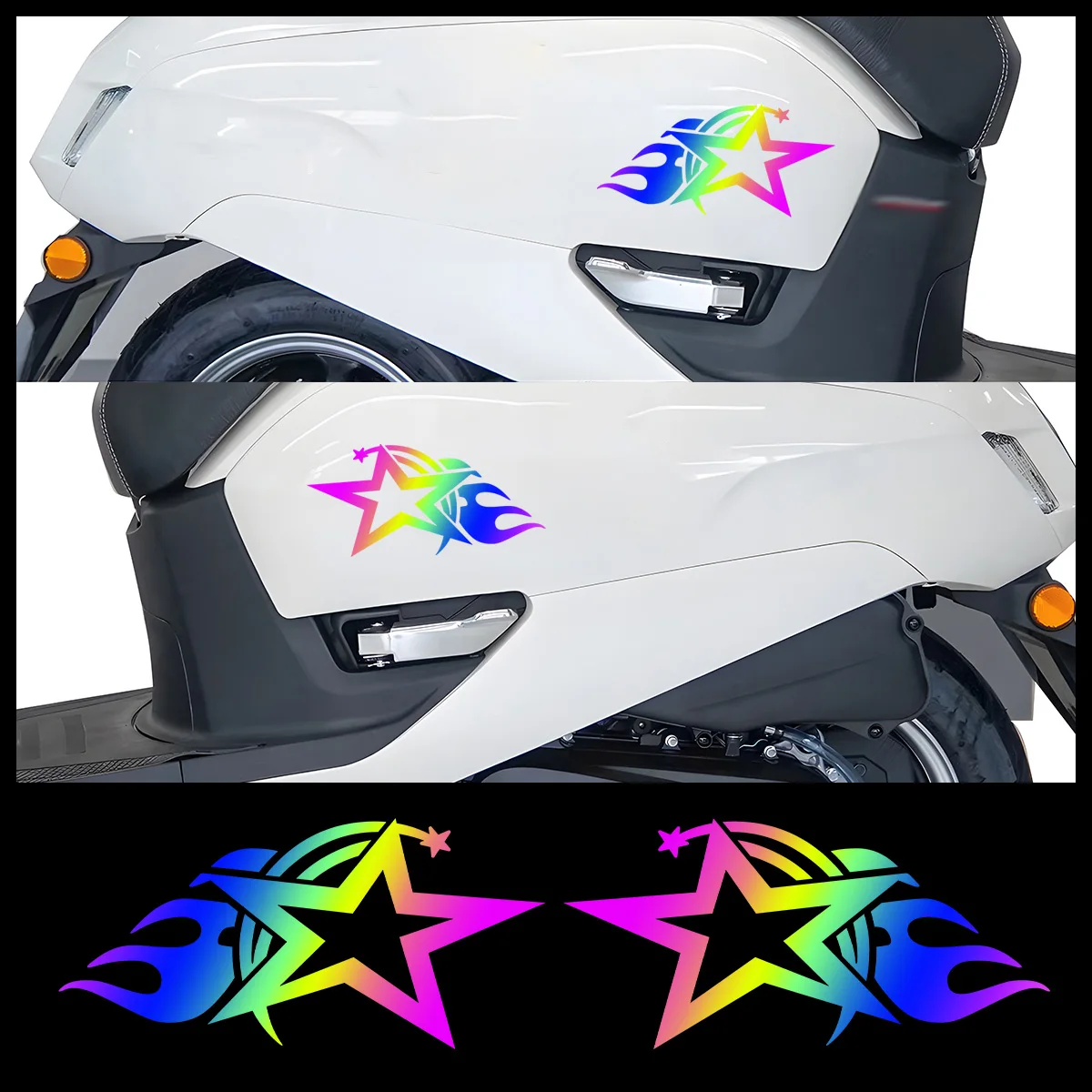 

1 пара аксессуаров для мотоциклов с пламенной звездой, светоотражающие виниловые наклейки на корпус скутера для VOGE Zontes Aprilia Kawasaki Yamaha