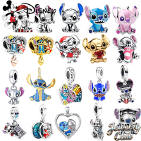MINISO NEW 925 Silver-Plated Disney Disney Ohana Lilo & Stitch Inspired Charm Bead Fit Original DIY Making Bracelet Fine Jewelry