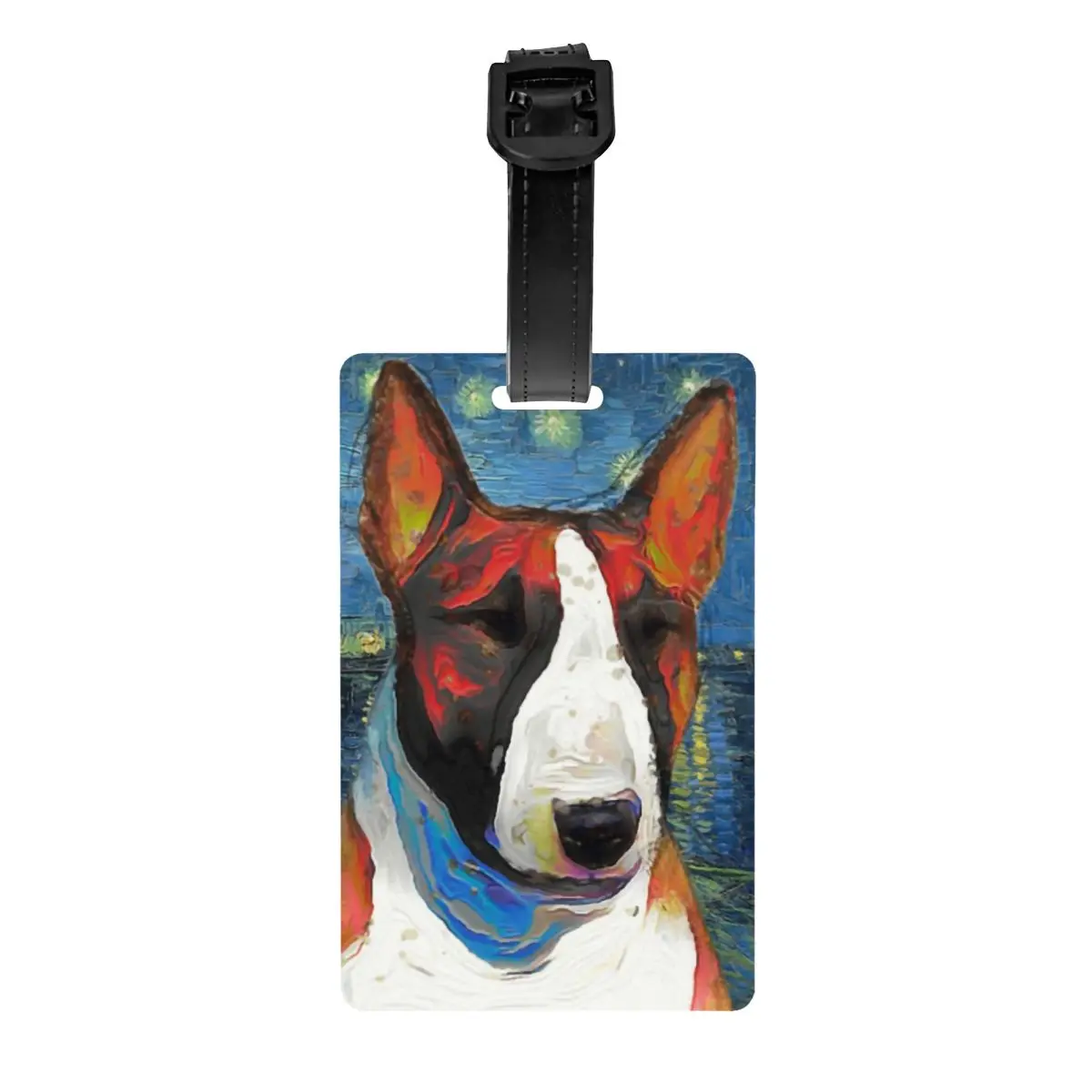 Custom Bull Terrier Dog Luggage Tag for Suitcases Starry Night over The Rhone Van Gogh Privacy Cover Name ID Card