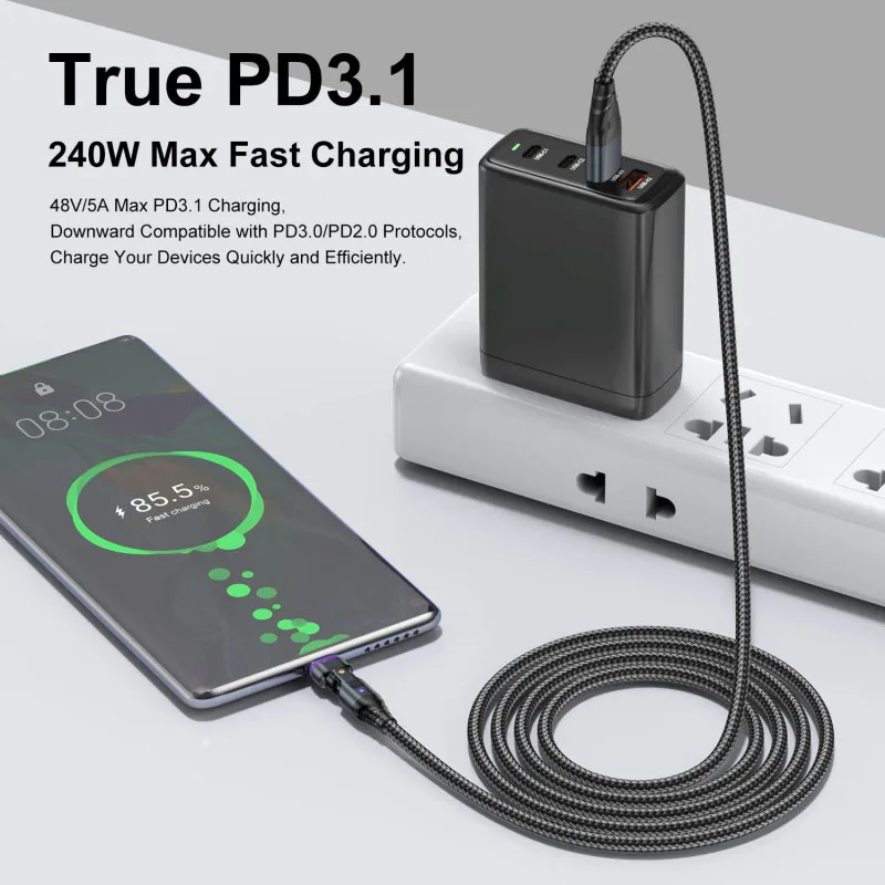 

240W Magnetic USB Type C Cable For Macbook Fast Charging Magnet USB-C Charger Data Cord For iPhone 16 Samsung Xiaomi OPPO Vivo