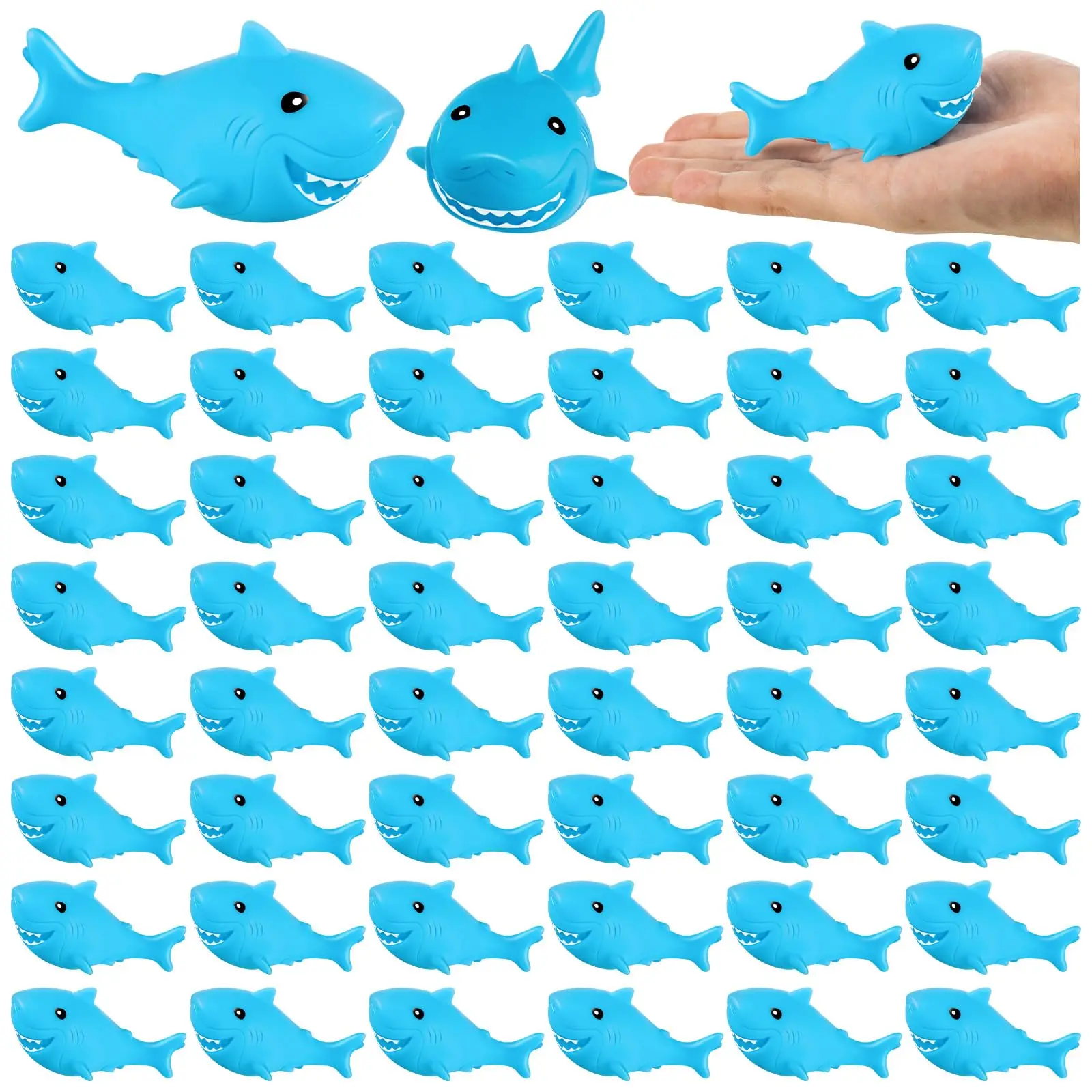 20-100pcs Blue Shark Bath Toy Floating Squeezing Mini Rubber Shark Classroom Carnival Prize For Kids Birthday Party Favor