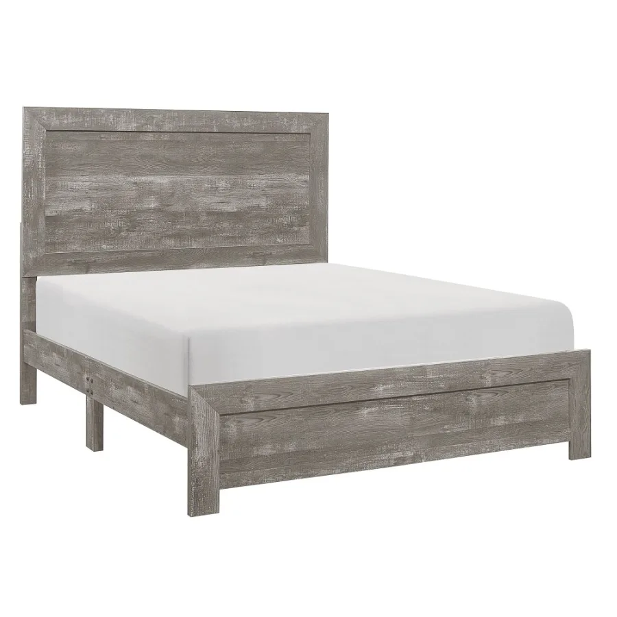 Rustic Gray Finish Full Size Panel Bed Wooden Bedroom Furniture 1pc Bed in a Box