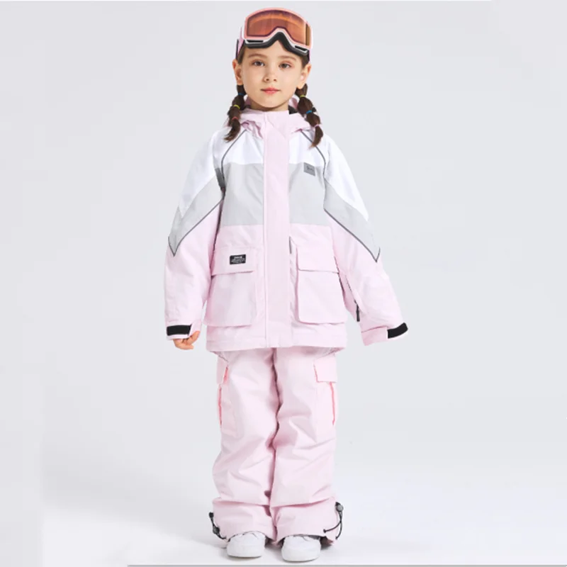 

Детский лыжный костюм, комплект одинарной двойной доски, толстая теплая ветрозащитная водонепроницаемая лыжная одежда для мальчиков и девочек, оборудование для катания на лыжах на открытом воздухе