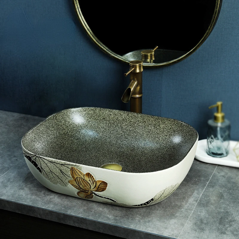 

Ceramic Table Basin Splash-Proof Bathroom Retro Washbasin Single Basin Ceramic Artistic Wash Basin Household