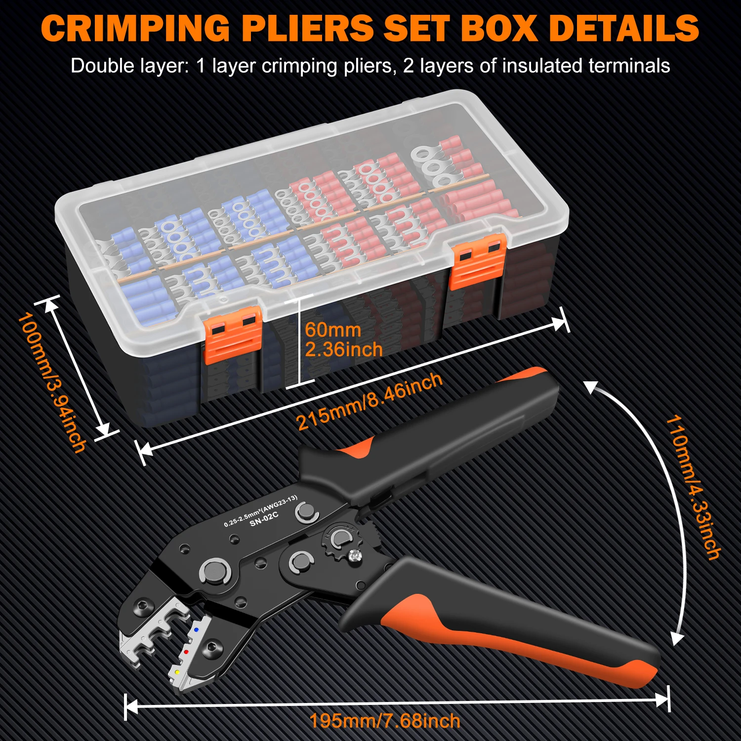 SN-02C 460 قطعة مجموعة أدوات العقص سلك معزول موصلات كهربائية مجموعة متنوعة موصلات الأسلاك المكشكش 17 أنواع محطات #2