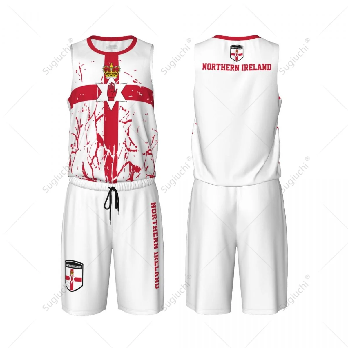 Team-up Northern Ireland Flag Grain Men Basketball Jersey Set Shirt & Pants Sleeveless Custom Name Nunber Exclusive