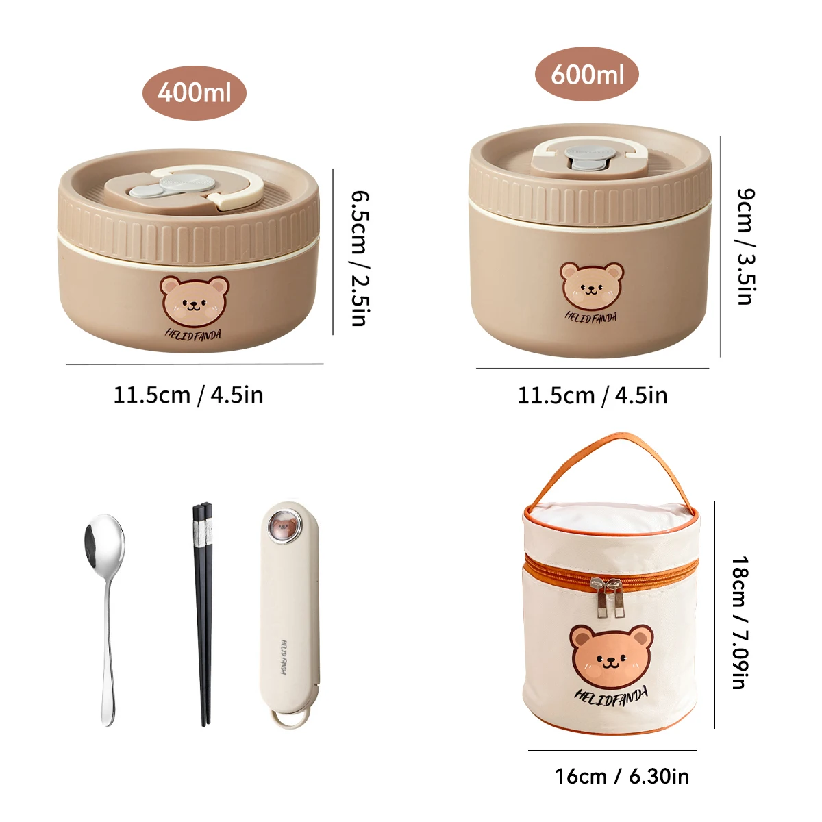 WORTHBUY Draagbare schattige beer 304 roestvrij staal geïsoleerde Bento lunchbox magnetron verzegelde lunchcontainer voor kinderen studenten