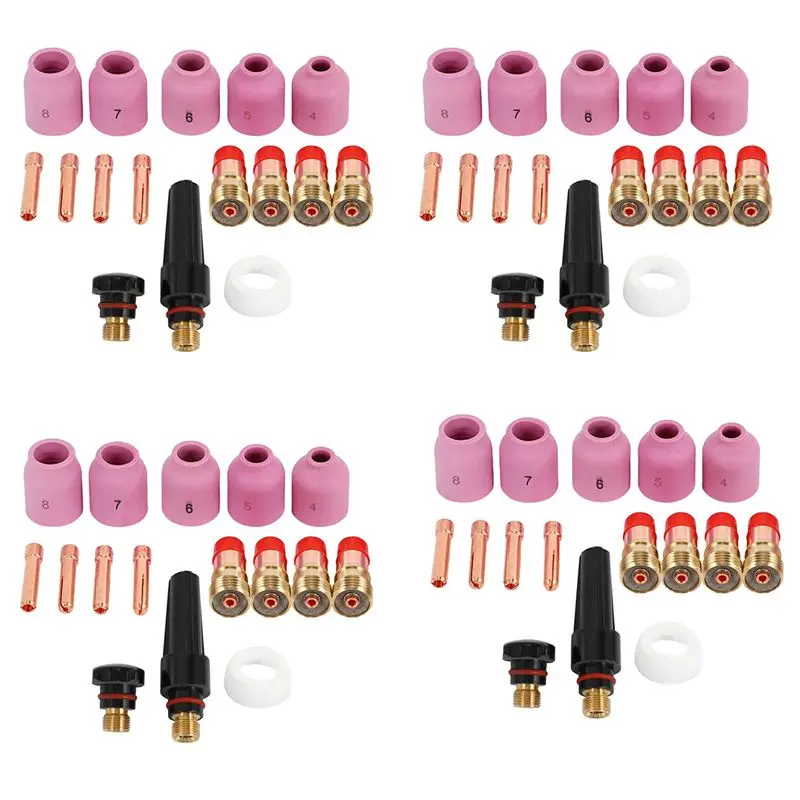 4X TIG Welding Torches Stubby Gas Lens Collets Alumina Nozzles Back Cap Kit For SR WP 17 18 26 Series 16Pcs-AT30