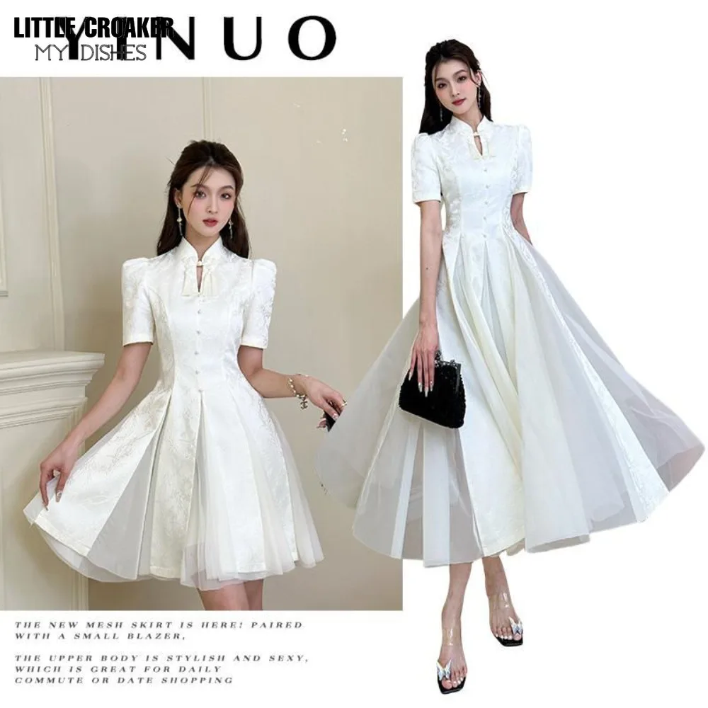 Qipao-Robe Noire Élégante à la Mode pour Femme, Style Chinois, Nouvelle Collection Été