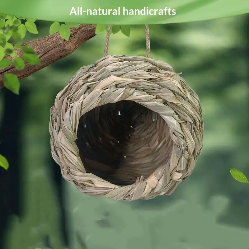 Handmade Woven Bird Nest Hanging Birdhouse Weather Resistant Parrot Hideaway Perfect for Balcony Garden Yard Outdoor Small Bird