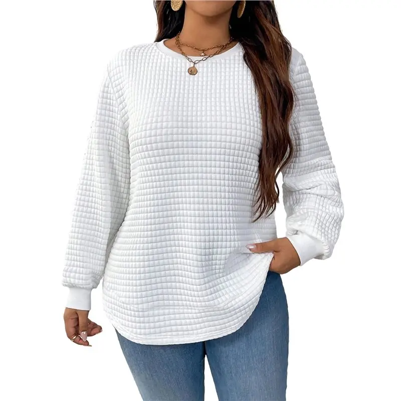 

CYL-Tunic Tops For Women Loose Fit Dressy Waffle Knit Long Sleeve Shirts Trendy Fall Crewneck Sweaters