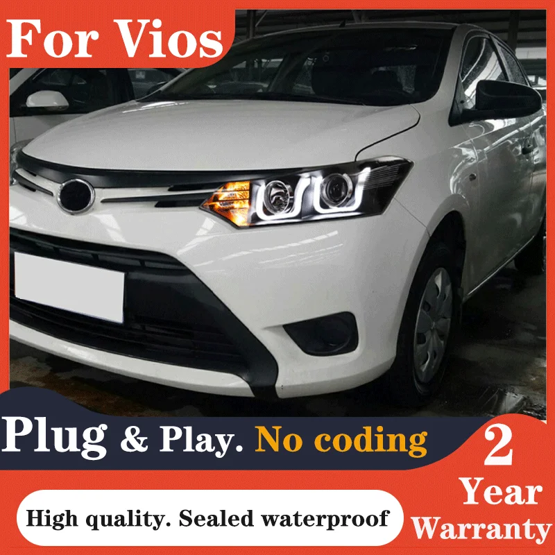 

Car Model Headlight For Toyota VIOS Headlights LED DRL Running lights Bi-Xenon Beam Fog lights angel eyes Auto levels
