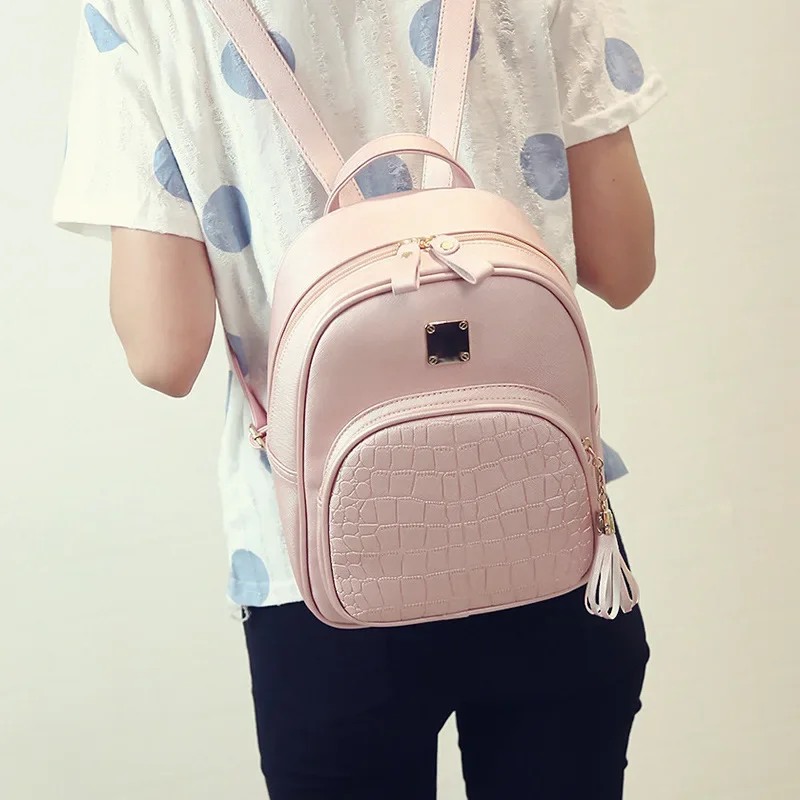 Mochila escolar de piel sintética para mujer, morral pequeño de estilo Preppy, sólido, para viaje escolar