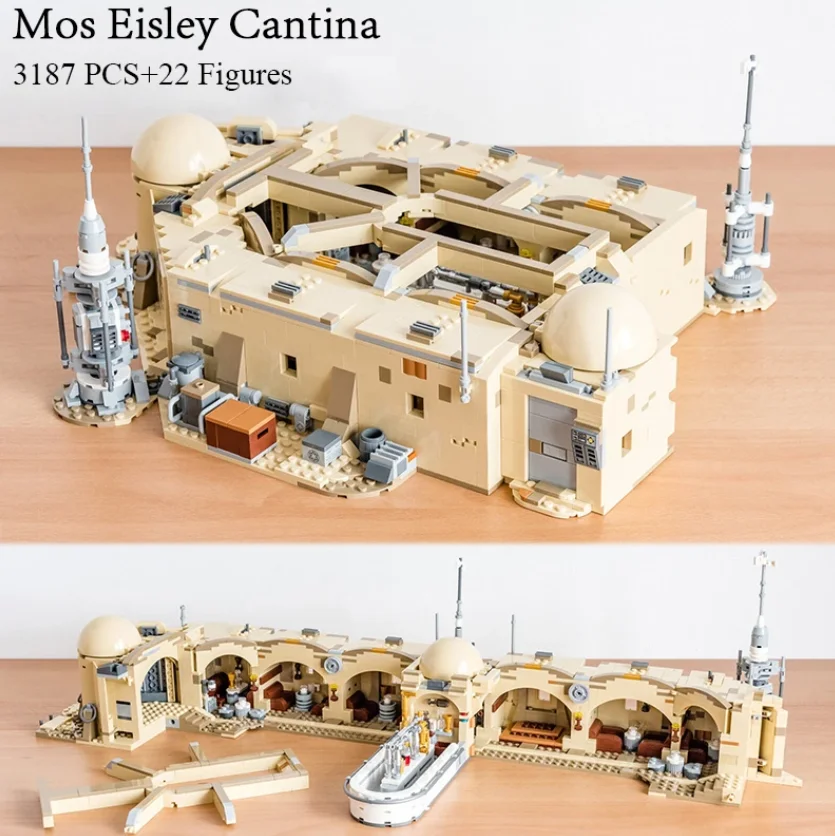 

В НАЛИЧИИ Mos Eisley Cantina, совместимые строительные блоки, кирпичи, 3187 шт., игрушки, подарки на день рождения, Рождество 75290 60016
