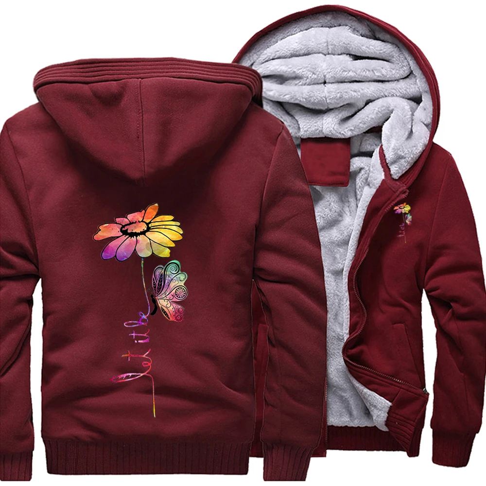 

Let It Be Funny Flower Butterfly 2022 New Arrival Warm Jackets Men Streetwear Thicken Coat Fleece Tracksuits Hoodies