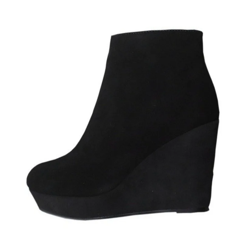 Platform Women High Heels Wedges Ankle Boots 2025 Winter Suede Designer Shoes Fashion Elegant Short Boots Dress New Trends Pumps