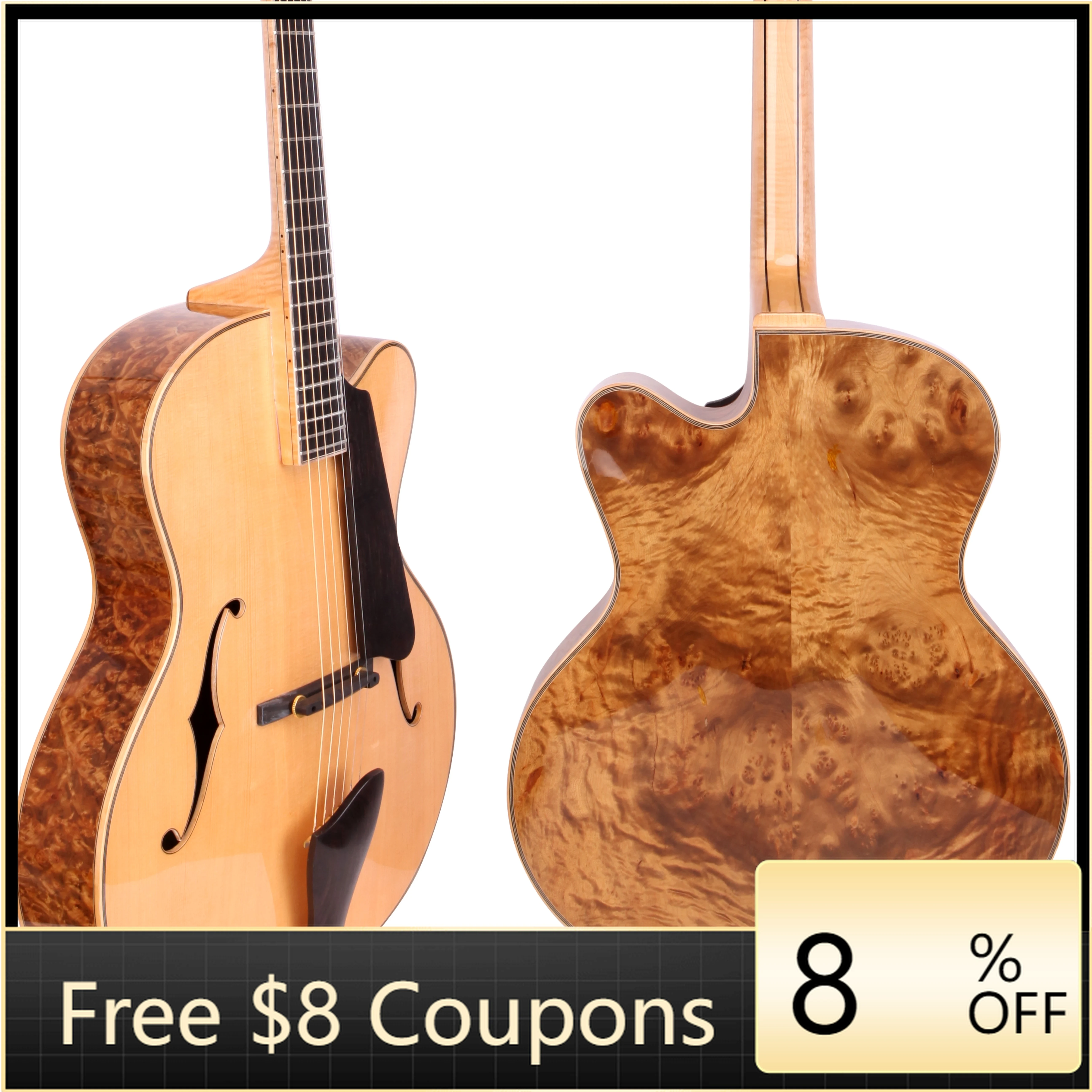 

STLF DISCOUNT Handmade 15inch Hollow Burl Pattern Maple Archtop Jazz Guitar Cutaway Archtop Electric Jazz Guitar