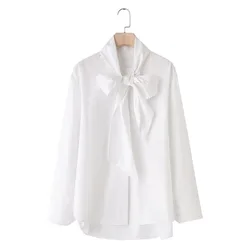 TRAF ZR New in Elegant Blouses for Women Fashion 2024 Long Sleeve Y2k Vintage Harajuku Fashion Wear To Work White Shirt Woman